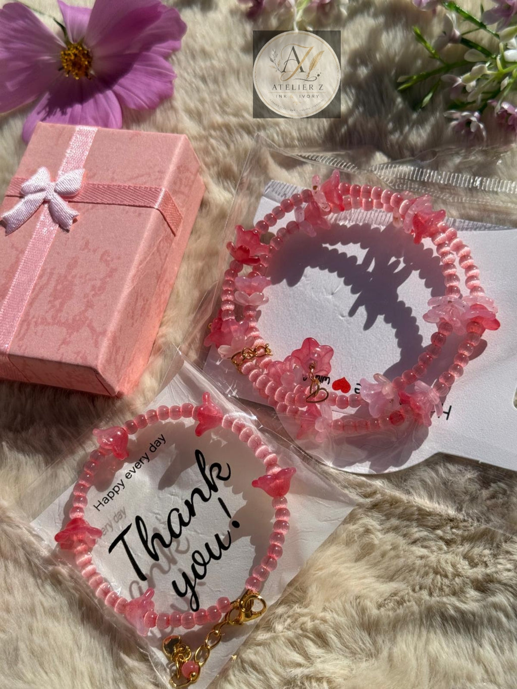Pink Blushing Blossom | Double-Strand Floral Bracelet