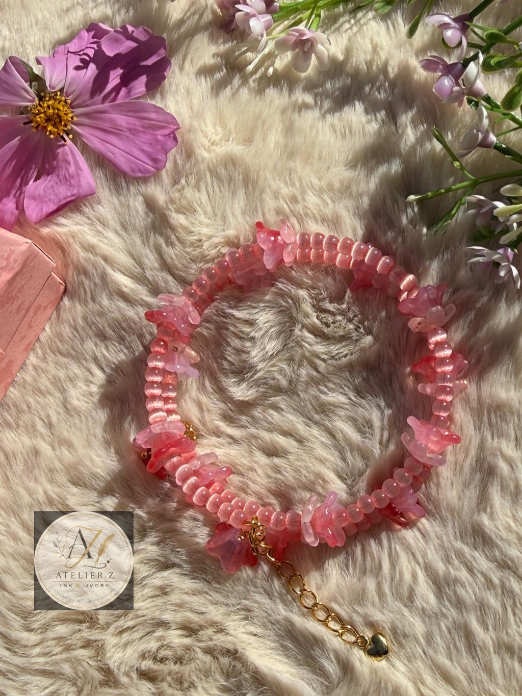 Pink Blushing Blossom | Double-Strand Floral Bracelet