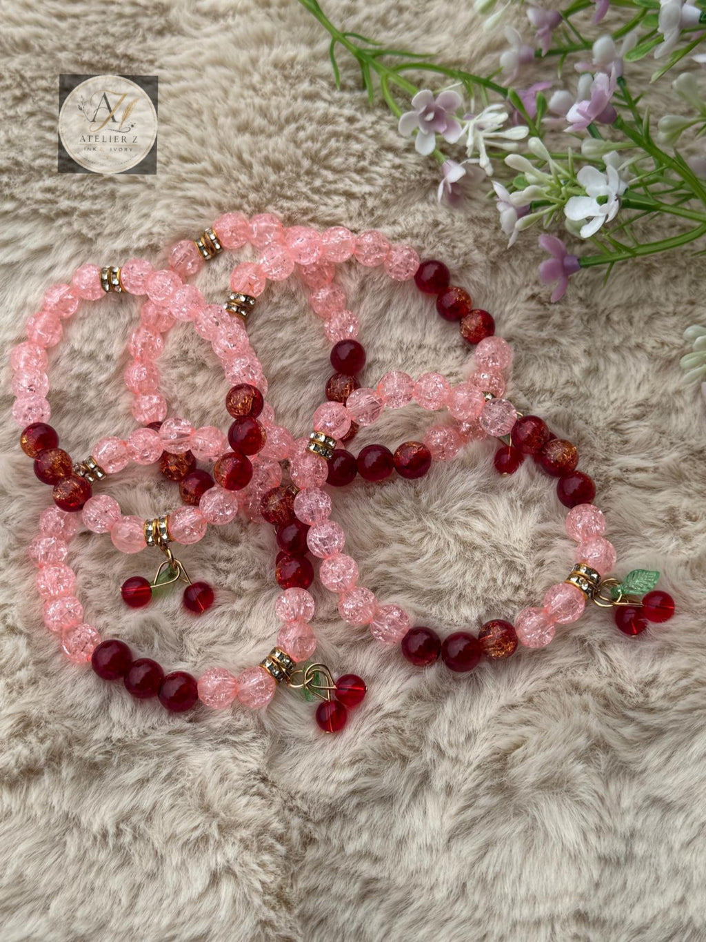 Red Cherry Blush Bracelet | Elegant Pink & Red Beaded Bracelet