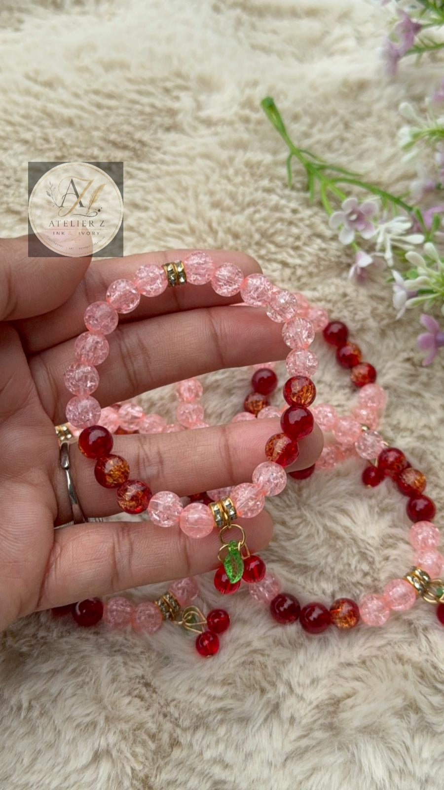 Red Cherry Blush Bracelet | Elegant Pink & Red Beaded Bracelet