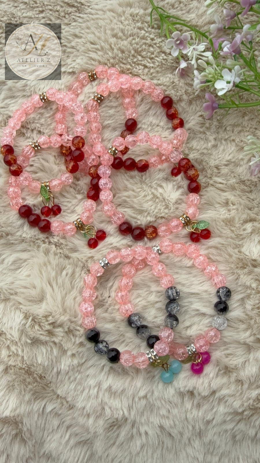 Red Cherry Blush Bracelet | Elegant Pink & Red Beaded Bracelet