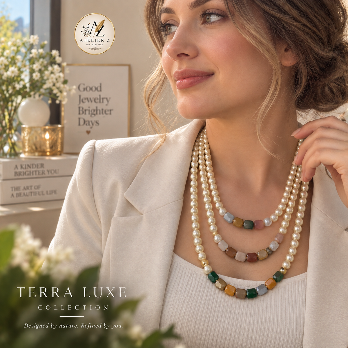 Terra Luxe | 3-Layer Natural Stone & Pearl Necklace