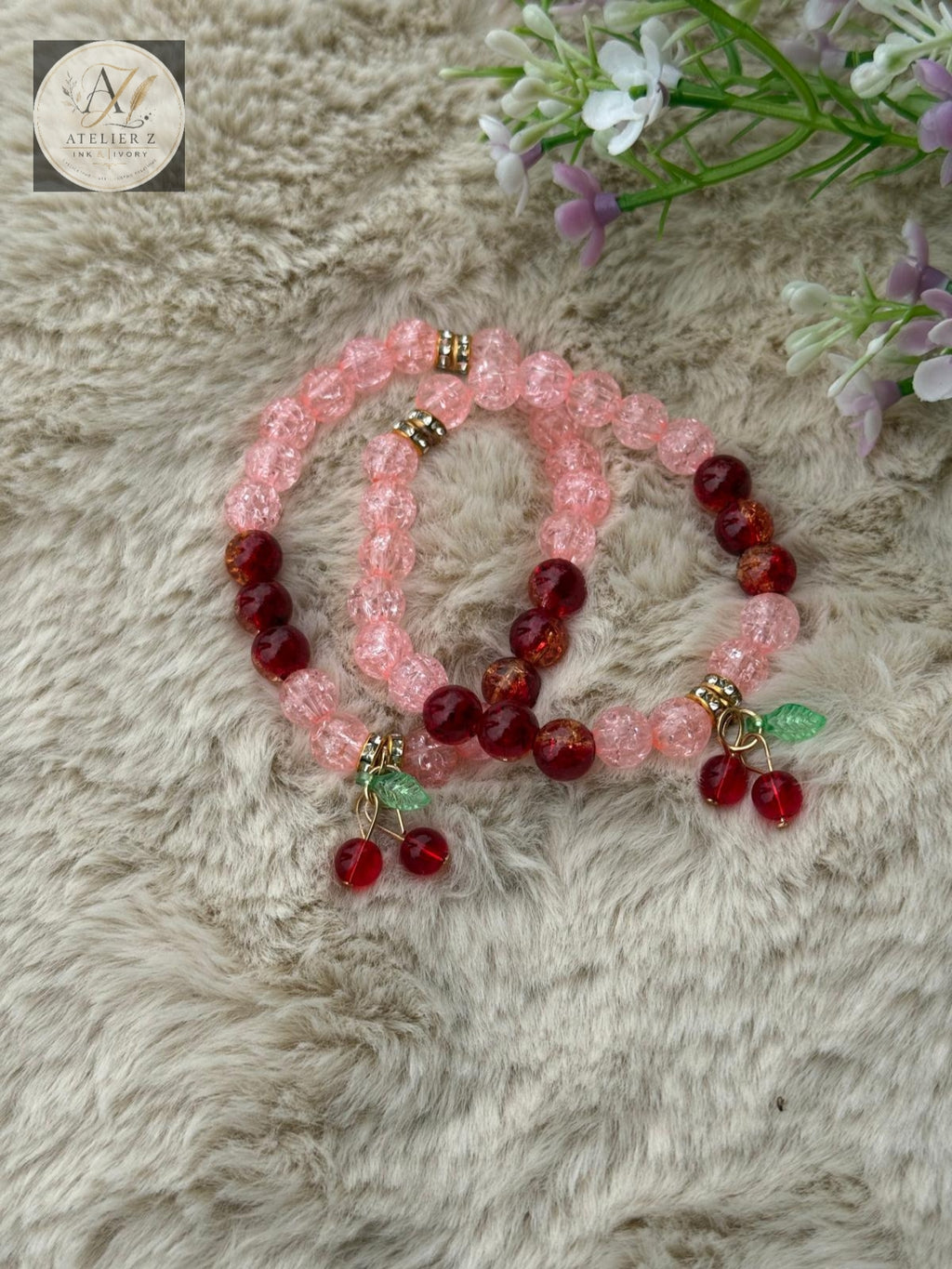 Red Cherry Blush Bracelet | Elegant Pink & Red Beaded Bracelet