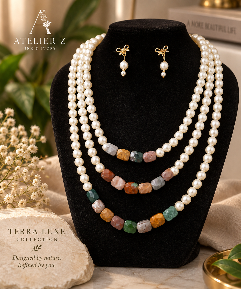 Terra Luxe | 3-Layer Natural Stone & Pearl Necklace