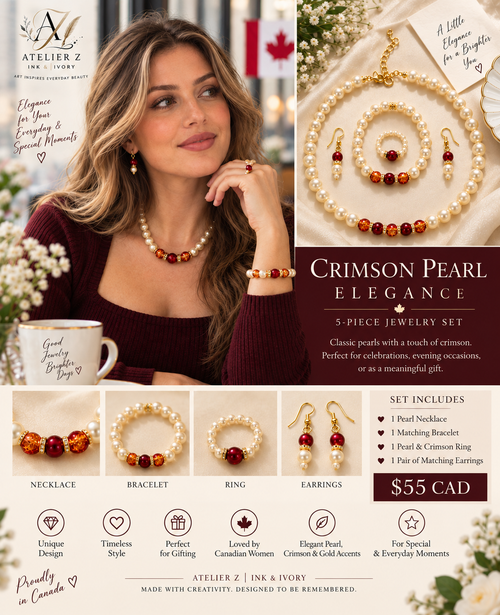 Elegant Pearl 5-Piece Jewelry Set | Necklace, Bracelet, Earrings & Ring