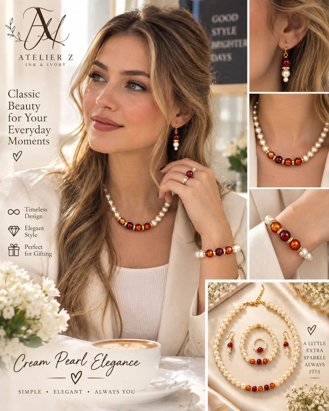Elegant Pearl 5-Piece Jewelry Set | Necklace, Bracelet, Earrings & Ring