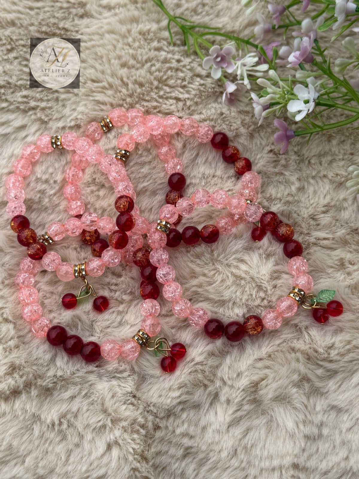 Red Cherry Blush Bracelet | Elegant Pink & Red Beaded Bracelet