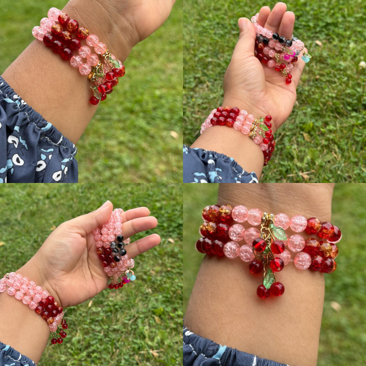 Red Cherry Blush Bracelet | Elegant Pink & Red Beaded Bracelet