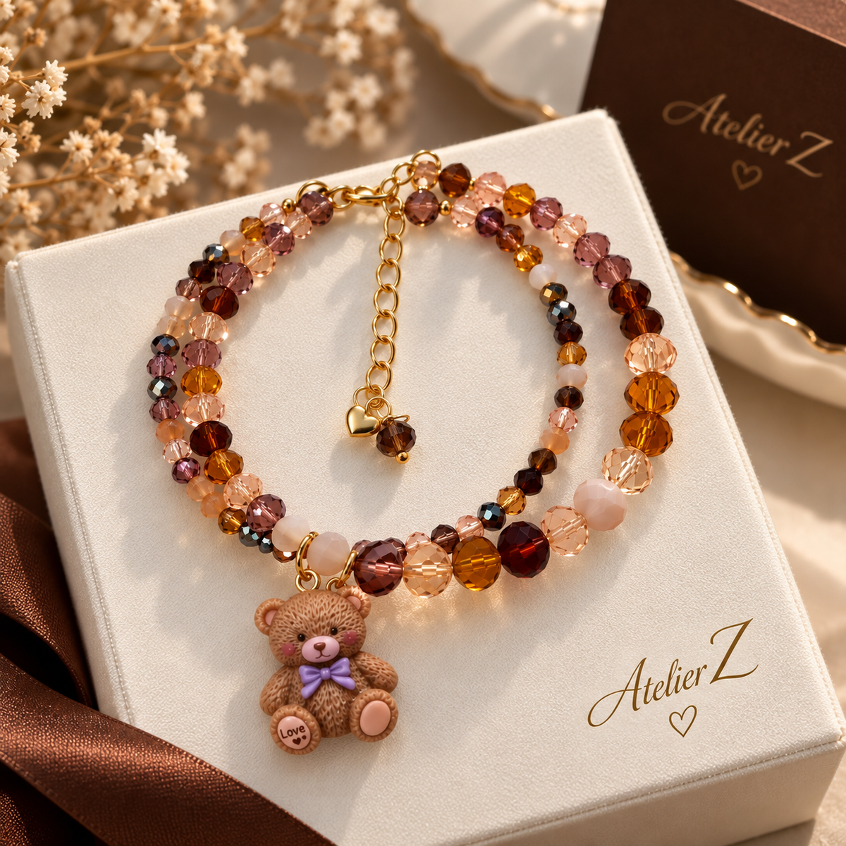 Teddy Mocha | Double-Strand Teddy Charm Bracelet