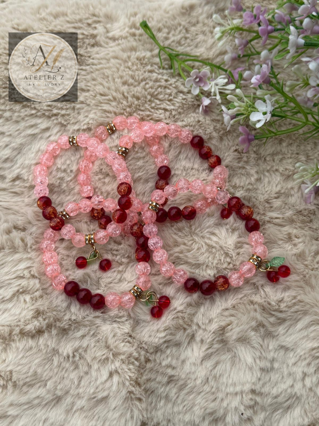 Red Cherry Blush Bracelet | Elegant Pink & Red Beaded Bracelet