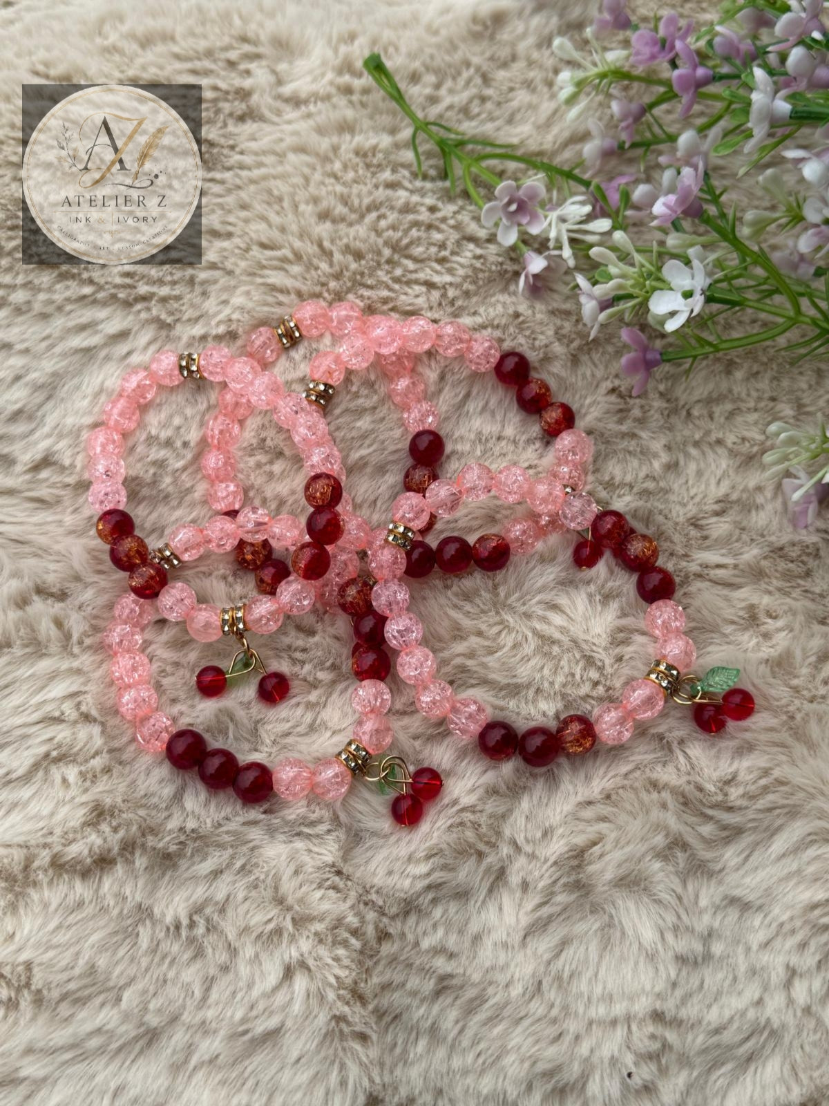 Red Cherry Blush Bracelet | Elegant Pink & Red Beaded Bracelet