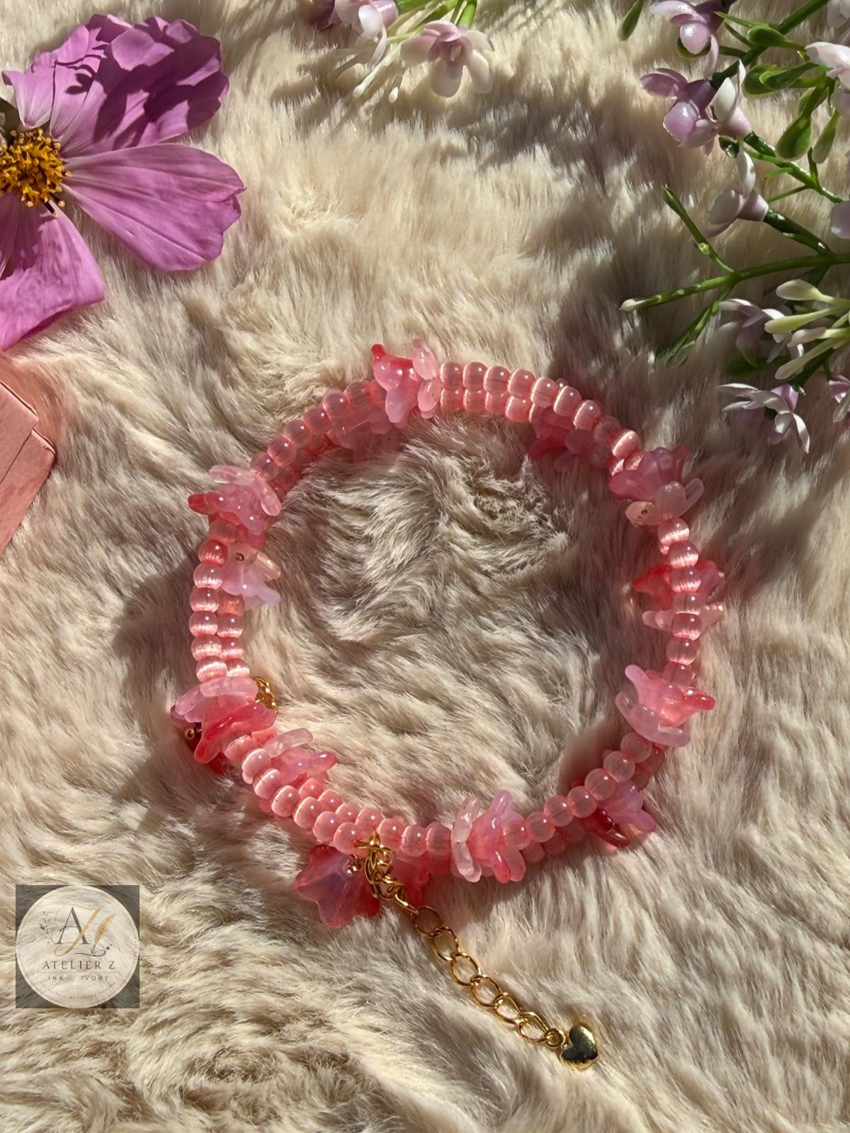 Pink Blushing Blossom | Double-Strand Floral Bracelet