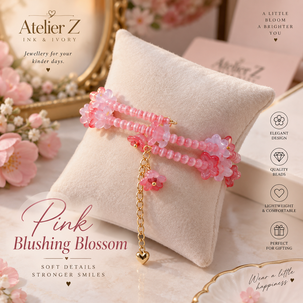 Pink Blushing Blossom | Double-Strand Floral Bracelet