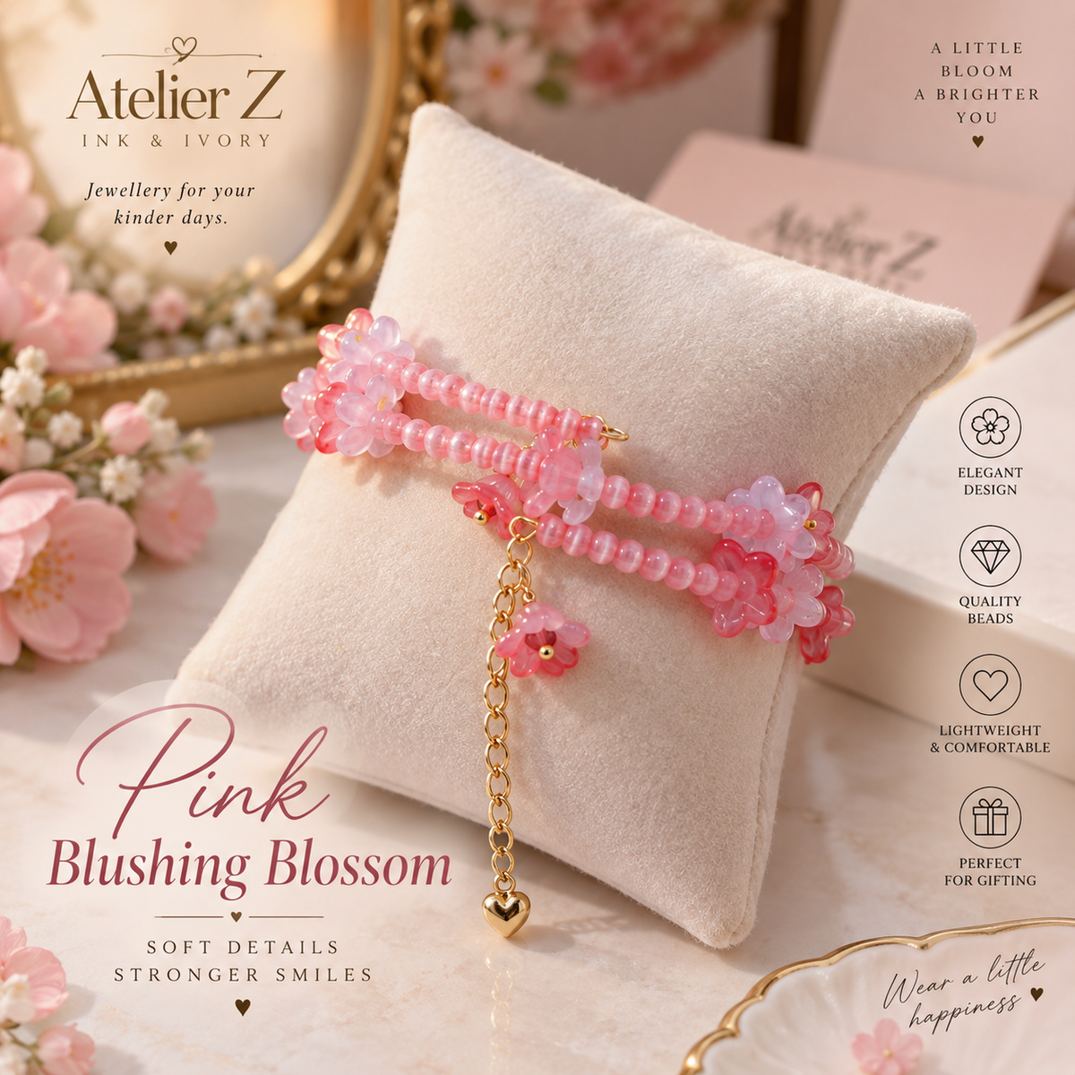 Pink Blushing Blossom | Double-Strand Floral Bracelet