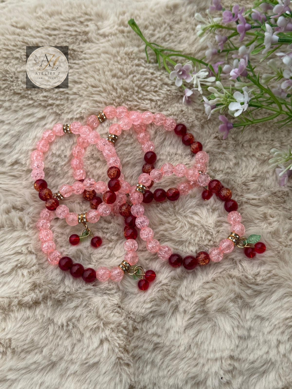 Red Cherry Blush Bracelet | Elegant Pink & Red Beaded Bracelet