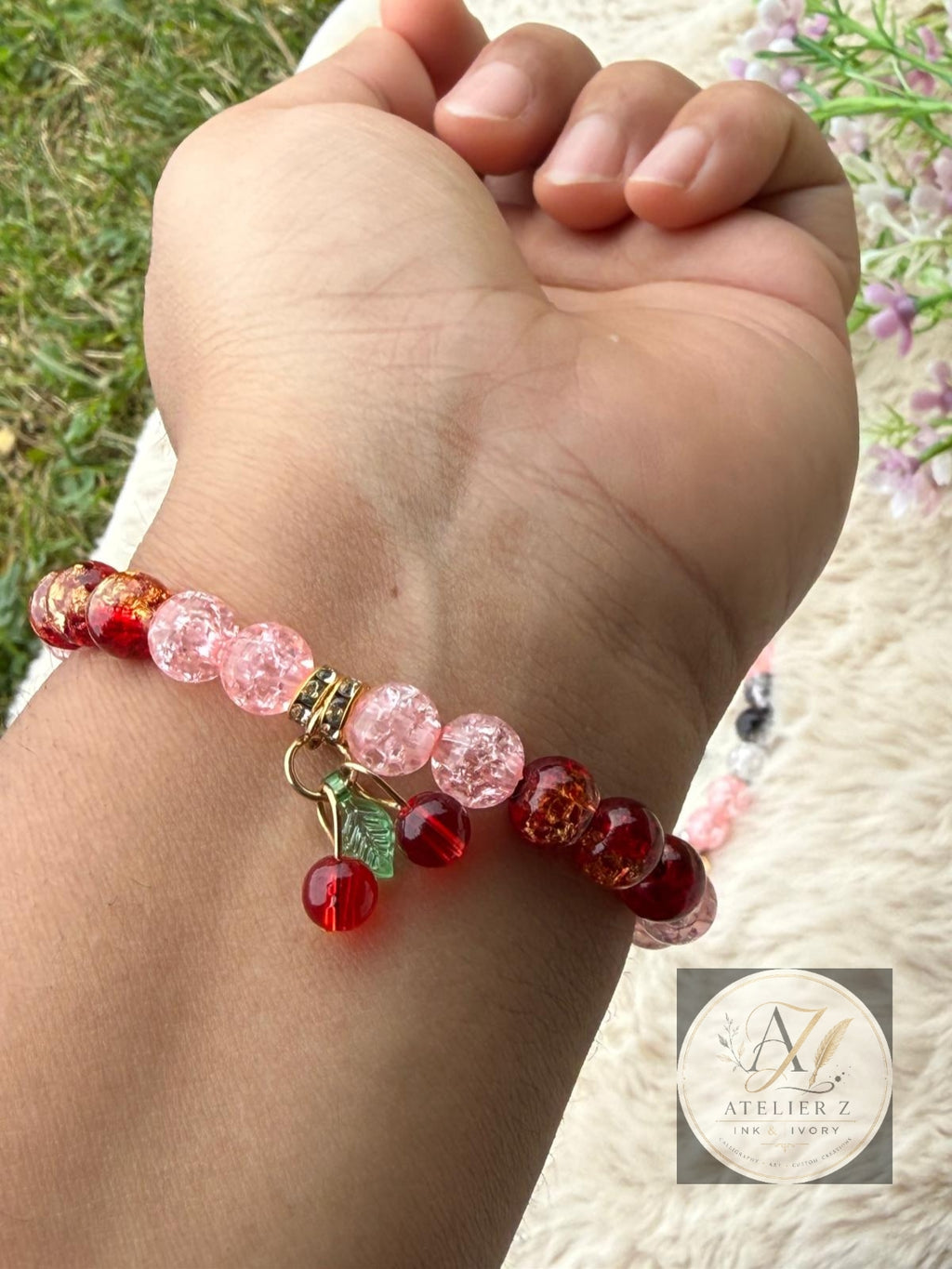 Red Cherry Blush Bracelet | Elegant Pink & Red Beaded Bracelet
