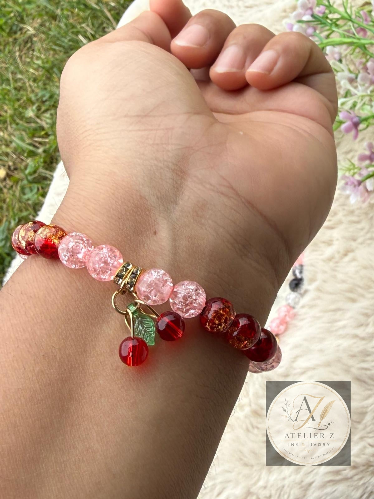 Red Cherry Blush Bracelet | Elegant Pink & Red Beaded Bracelet