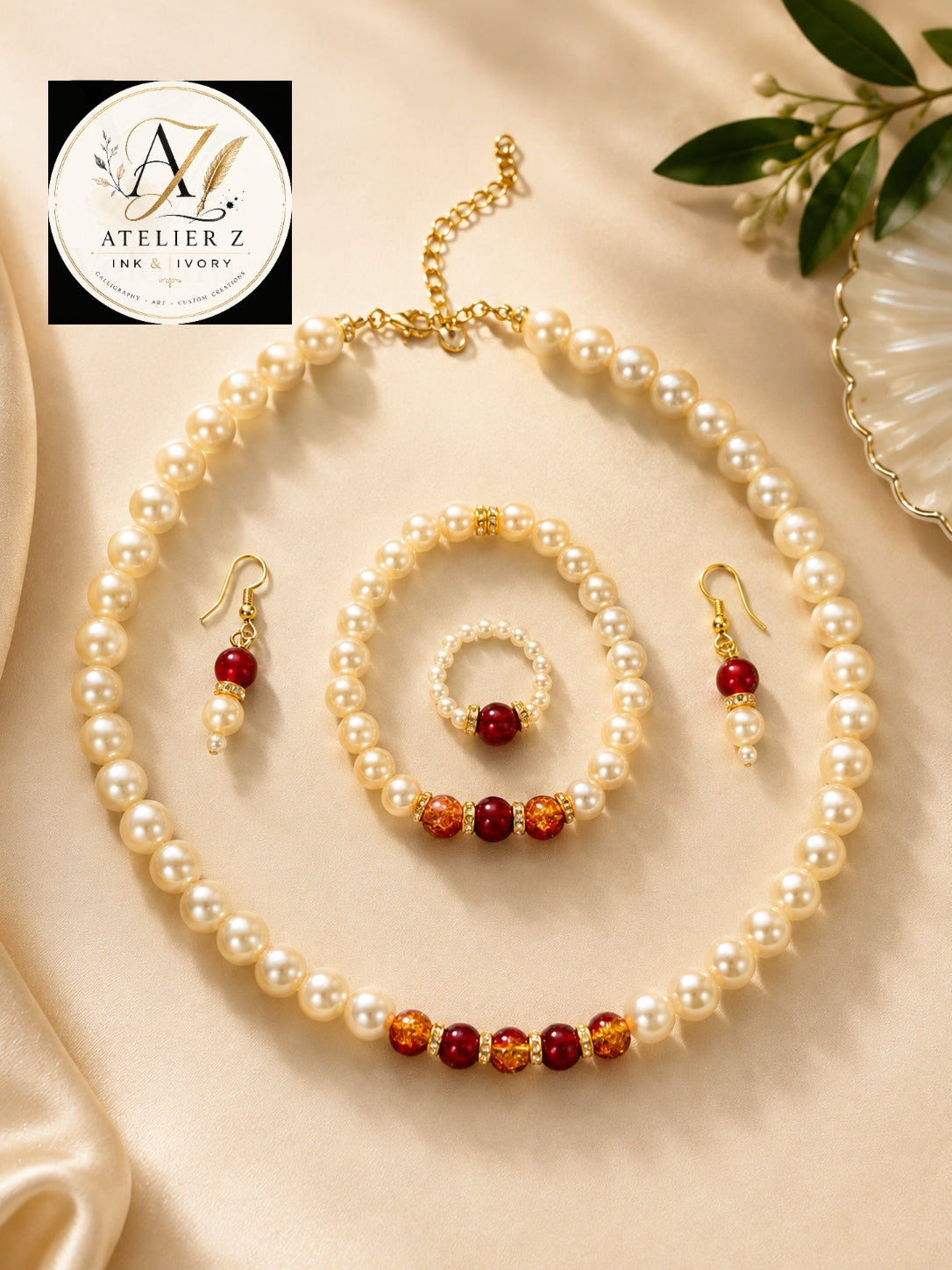 Elegant Pearl 5-Piece Jewelry Set | Necklace, Bracelet, Earrings & Ring